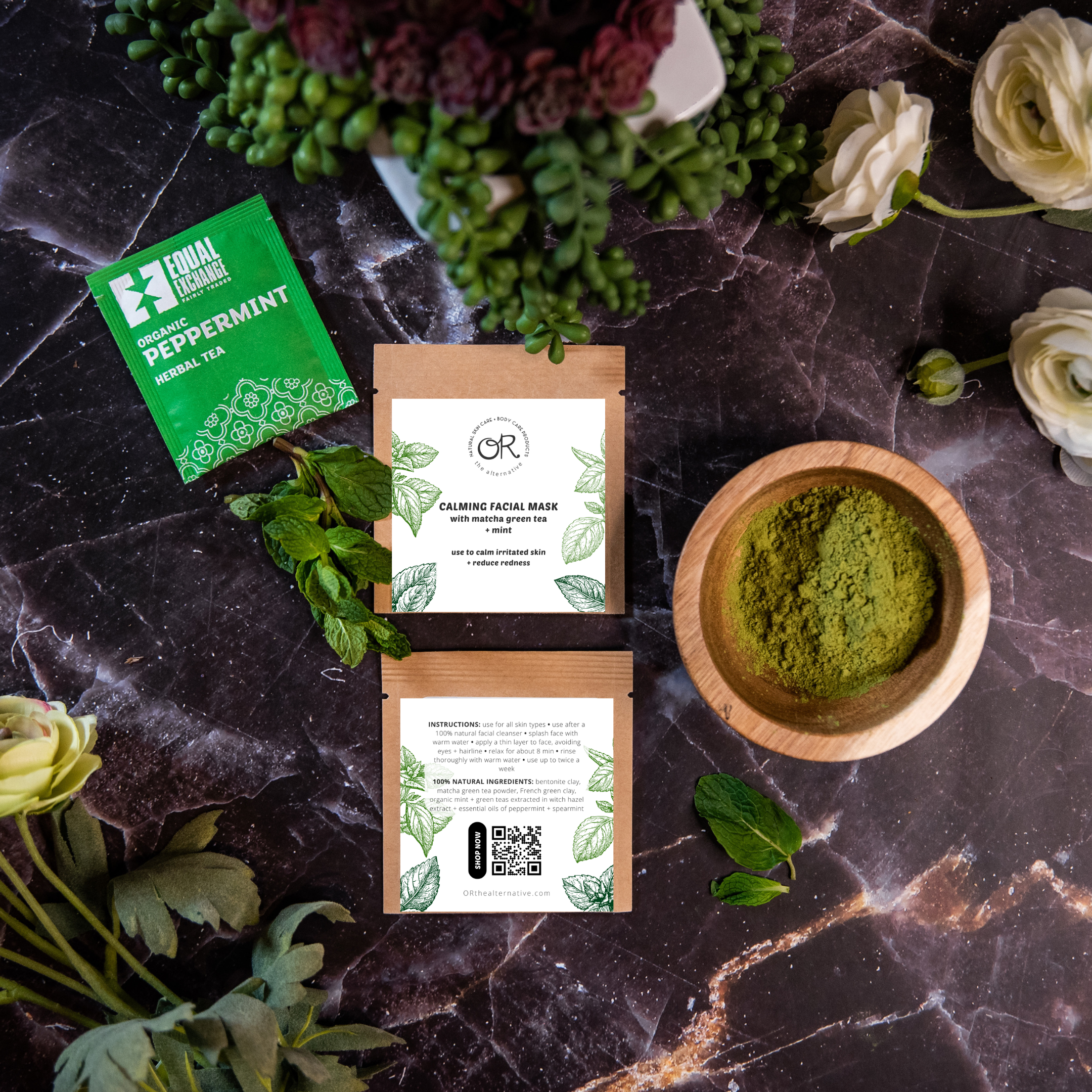 Calming Facial Mask with matcha green tea + mint (single-use) by OR: the alternative