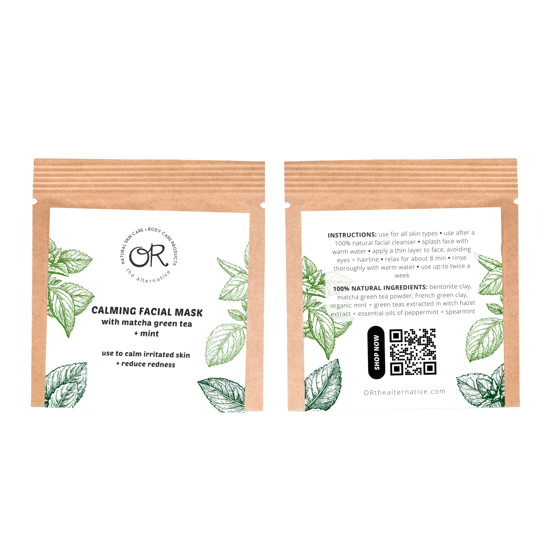 Calming Facial Mask with matcha green tea + mint (single-use) by OR: the alternative