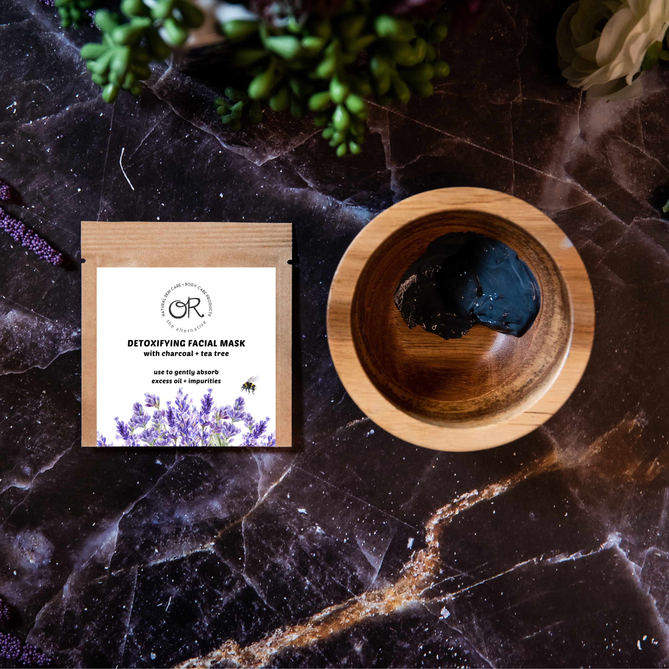 Detoxifying Facial Mask with activated charcoal + tea tree (single-use) by OR: the alternative