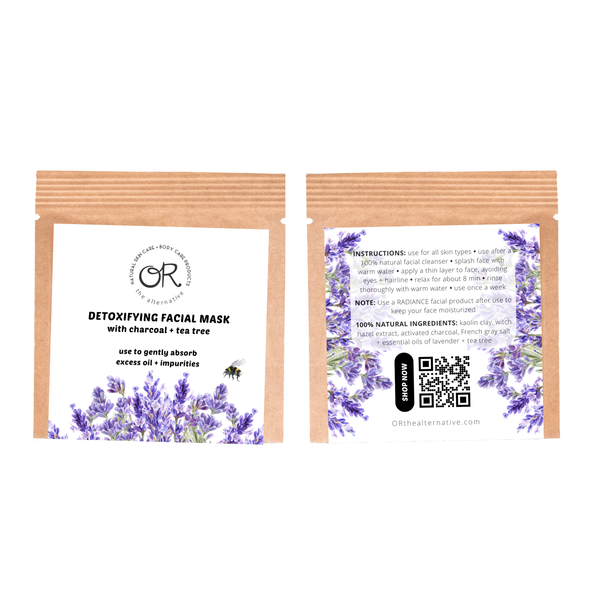 Detoxifying Facial Mask with activated charcoal + tea tree (single-use) by OR: the alternative