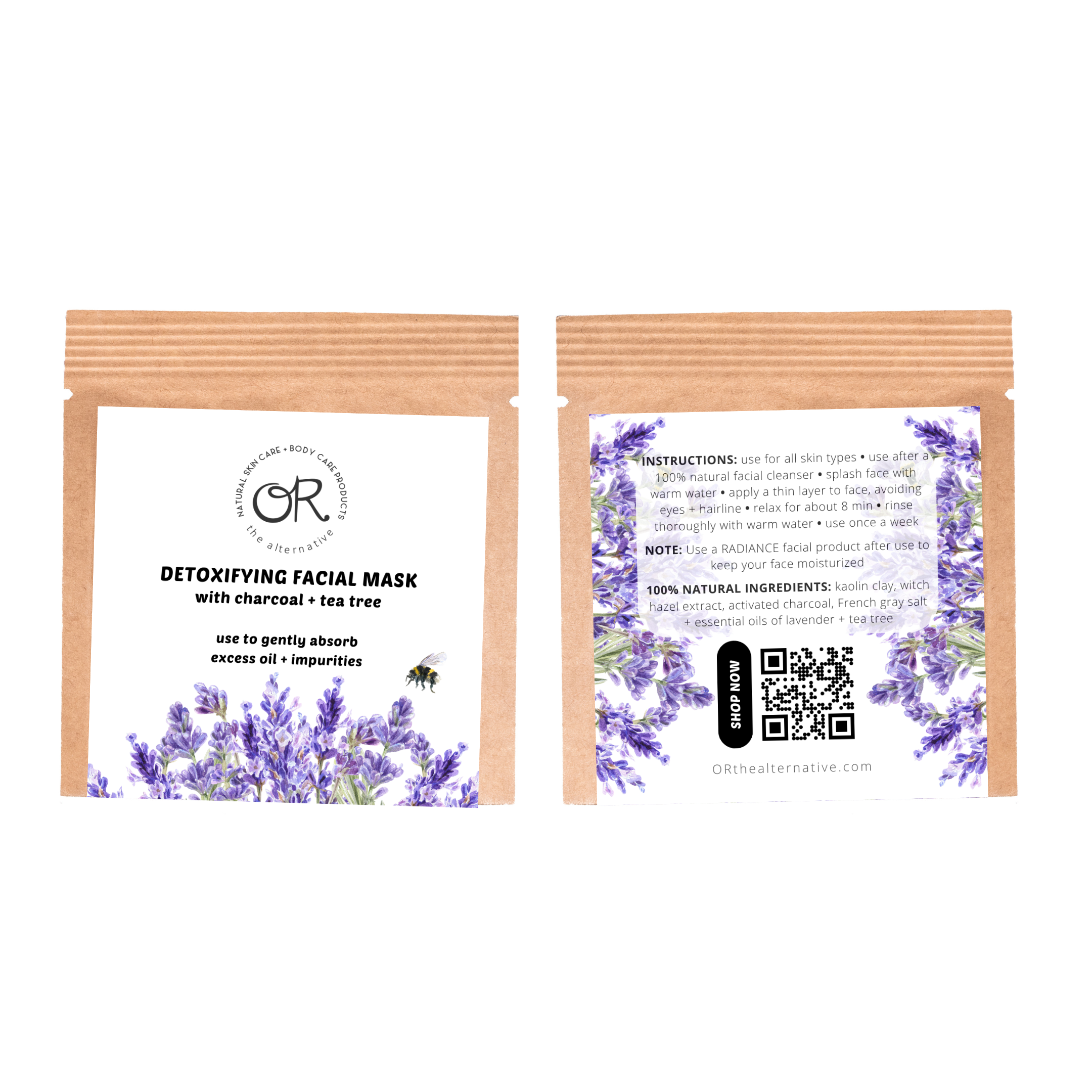 Detoxifying Facial Mask with activated charcoal + tea tree (single-use) by OR: the alternative
