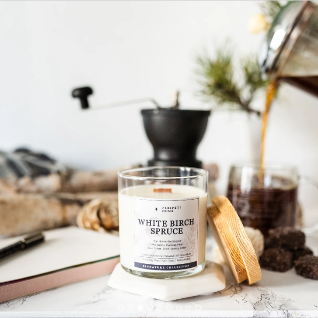White Birch + Spruce natural soy wooden wick candle by Peripeti Home